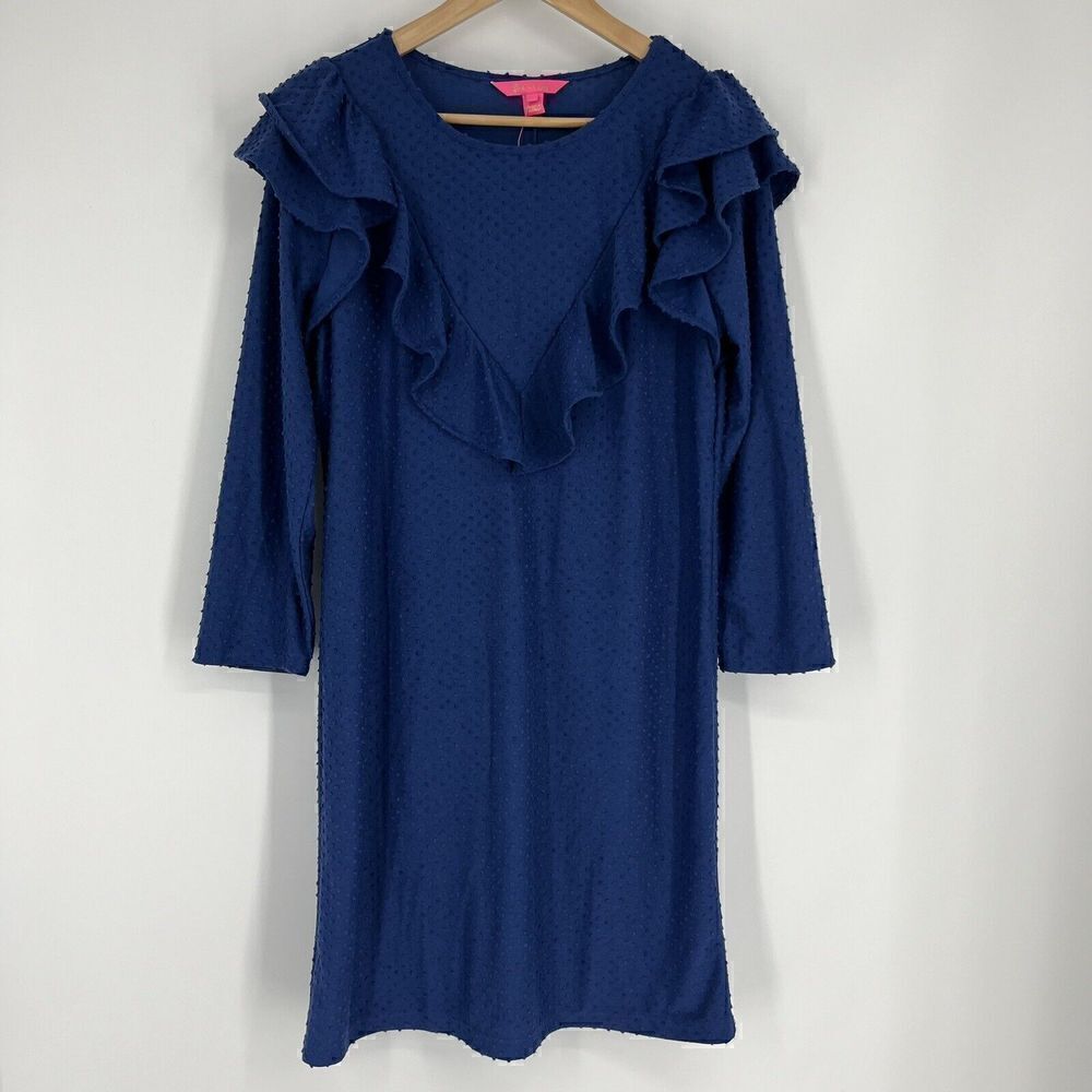 Lilly Pulitzer Dress Size Large Womens Blue Pheby Oyster Bay Cozy Knit Swiss Dot - Picture 1 of 8